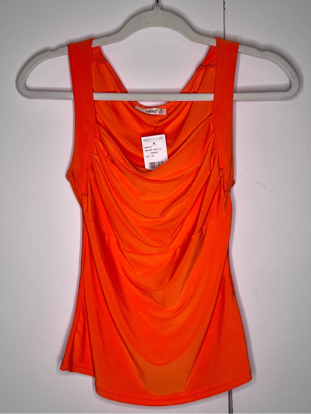 Timing Bright Orange Draped Cowl Neck Tank Top